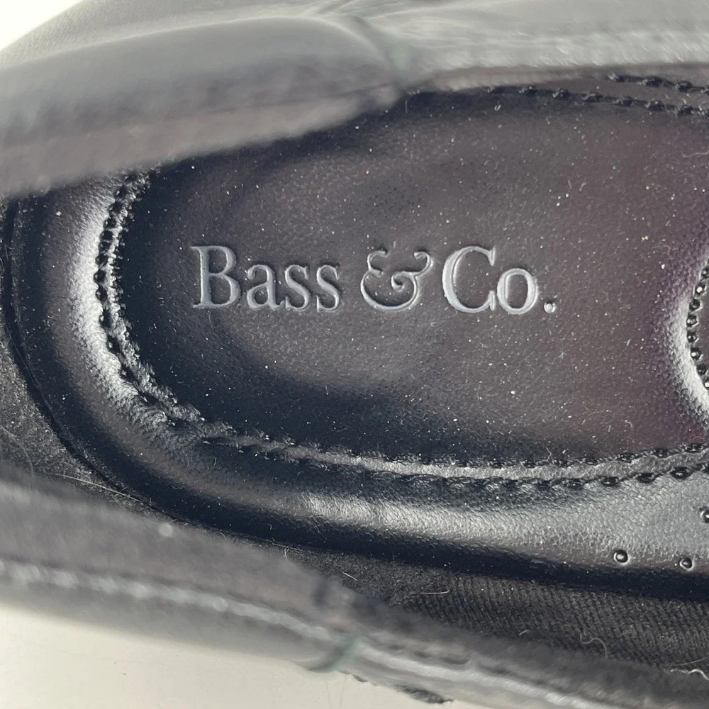 G H Bass & Co Leather Pump Low Chunky Heel Womens 9 M Black Kitten Ruched Tenley